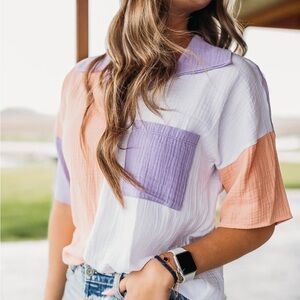 Colorblock Women's Top - White, Purple, and Peach